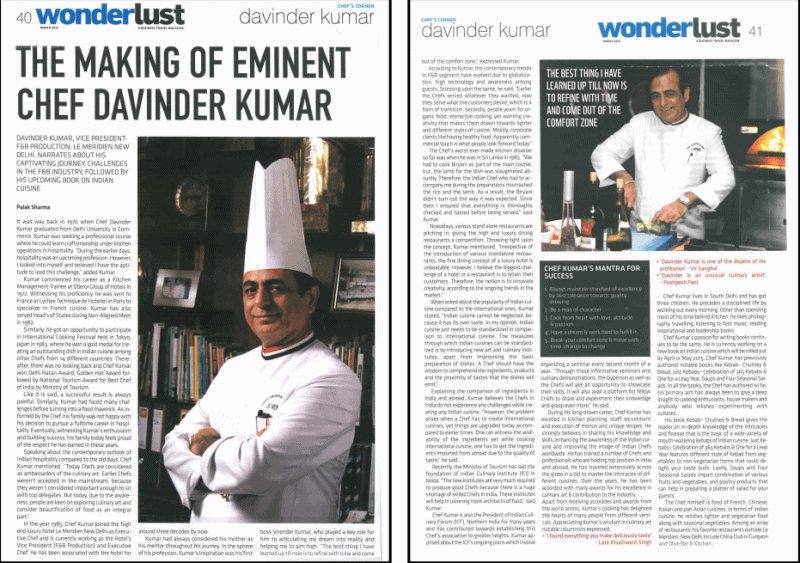 "The Making of Eminent Chef Davinder Kumar" - Wonderlust